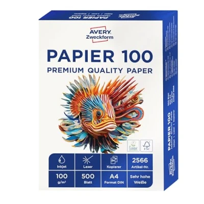Abbildung von AVERY Zweckform 2566 Drucker /Kopierpapier (500 Blatt, 100 g/m², DIN A4 Papier, hochweiß, für alle Drucker) 1 Pack