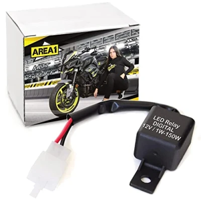 Abbildung von Area1 Motorrad Blinker Relais digital für LED Halogen und Glühbirnen, lastunabhängig 12V 0.1 150W 2 Pin/2 Polig Blinkgeber elektronisch kompatibel mit