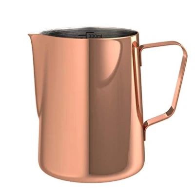 Abbildung von bonVIVO Milchkännchen (Edelstahl Kupfer) 330ml Milchkanne für Kaffee, Cappuccino, Espresso mit praktischer Skala Edles Milchschaumkännchen, Kännchen Barista Zubehör