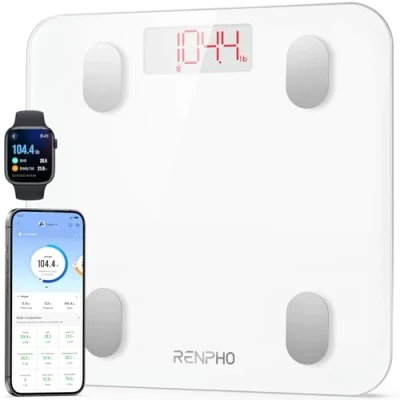 Abbildung von RENPHO Personenwaage Digital Testsieger 2024, Waage Personen Ultra Precision Körperfettwaage für Körperfett, BMI, Gewicht, Wasser und Muskelmasse, 180 kg, Weiß