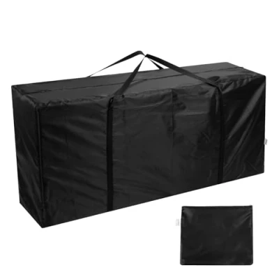 Abbildung von AiQInu Aufbewahrungstasche Gartenauflagen, Oxford Auflagentasche Wasserdicht für Auflagen, Schutzhülle Polsterauflage Schwarz, Kissen Aufbewahrung Outdoor mit Tragegriff 122x40x55cm
