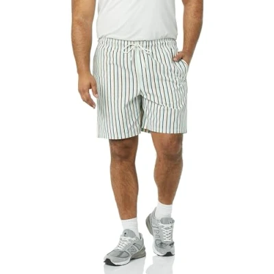 Abbildung von Amazon Essentials Herren Walkshorts Schrittlänge 20 cm lockere Passform mit Kordelzug (in Übergröße erhältlich), Grün Rosa Vertikale Streifen, S