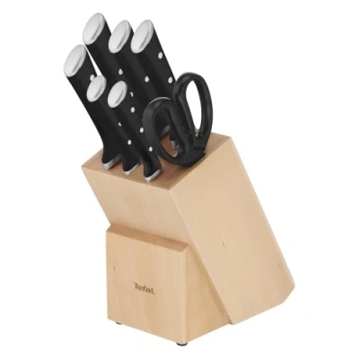 Abbildung von Tefal K232S7 Ice Force 8 tlg. Messerblock Set, 6 Messer, 1 Schere, Holz Messerblock, hochwertiger deutscher Edelstahl, Technologie, korrosionsbeständig, schwarz, braun, silber
