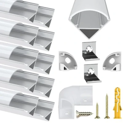 Abbildung von Chesbung 10 X 1Meter/3.3ft Alu Profile für LED Streifen kanal, V Form Aluminium Profil mit Abdeckung, Kanäle und Diffusoren Leiste Endkappen, Montageclips 45 Grad Anschlüsse