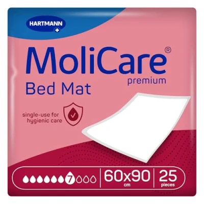 Abbildung von MoliCare Premium Bed Mat 7 Tropfen: Bettschutzeinlage mit saugfähigem Kern aus Zellstoff Flocken, 60x90 cm, 25 St