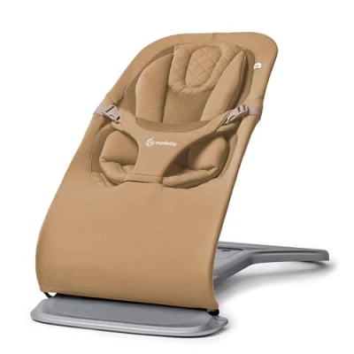 Abbildung von Ergobaby 3 in 1 Evolve Bouncer, Ergonomische Babywippe für Neugeborene ab Geburt bis zum Kleinkind, Babyschaukel mit Neugeboreneneinsatz (2,5 kg 13,2 kg), Camel