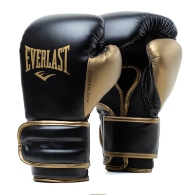 Abbildung von Everlast Powerlock 2R 14oz Boxhandschuhe Gold/Schwarz, für Boxsack, Pratzen &amp; Sparring, mit Turnback Handgelenkstütze, 4 lagiger Schaum Original Ausrüstung