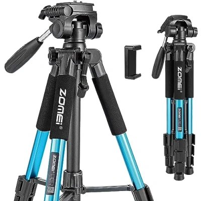 Abbildung von ZOMEI Q111 Kamerastativ Handy Stativ, Aluminiumlegierung Reisestativ Leichtes Kamera Dreibeinstativ mit 3 Wege Schwenkkopf, Schnellwechselplatte, Halterung und Tasche, 47140 cm (Blau)