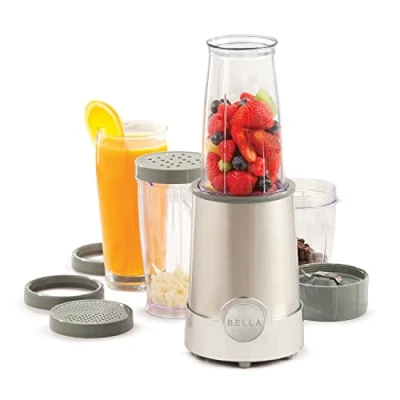 Abbildung von BELLA Raketenmixer in persönlicher Größe, perfekt für Smoothies, Shakes und gesunde Getränke, leicht zu mahlen, Basis mit 285 W Motor, 12 teiliges Mixer Set, Edelstahl