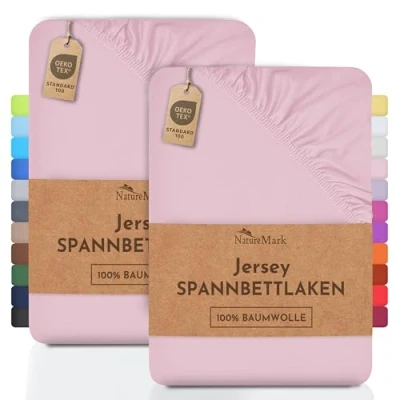Abbildung von 2 Spannbettlaken aus Baumwolle, Ökotex Standard 100, 100% Rosa, 2er Pack 90x190 100x200 cm