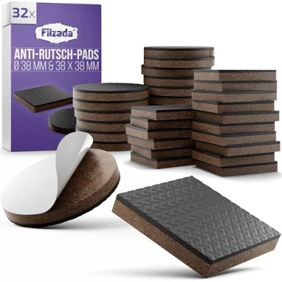 Abbildung von Filzada® 32x Antirutsch Pads Möbel Set Ø 38 mm &amp; x Premium Gummipads Anti Rutsch Selbstklebende Aufkleber Gummi Unterlage Möbelstopper Pad