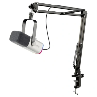 Abbildung von FIFINE XLR Streaming Mikrofon mit Arm für Podcast Studio, USB Dynamisch Microphone Gaming PC Stummschalttaste, PS4/5 Mac Mixer Soundkarten Weiß