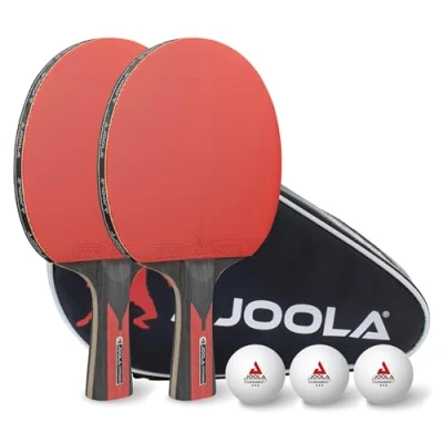 Abbildung von JOOLA Tischtennis Set Duo Carbon 2 Tischtennisschläger + 3 Tischtennisbälle Tischtennishülle, rot/schwarz, 6 teilig