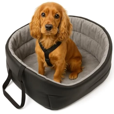 Abbildung von BOUTIQUE ZOO Hunde Autositz Universal Waschbar Abriebfest, Hund für Vordersitz, Beifahrersitz, Rückbank, Hundebett Hundetasche, M: 51 cm x 40 cm, Schwarz Kunstleder: Wildlederimitat