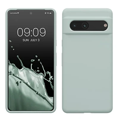 Abbildung von kwmobile Hülle kompatibel mit Google Pixel 7 Silikon Handy Case Handyhülle weiche Oberfläche kabelloses Laden Cool Mint
