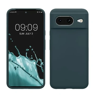 Abbildung von kwmobile Hülle kompatibel mit Google Pixel 8 Silikon Handy Case Handyhülle weiche Oberfläche kabelloses Laden Dunkler Schiefer
