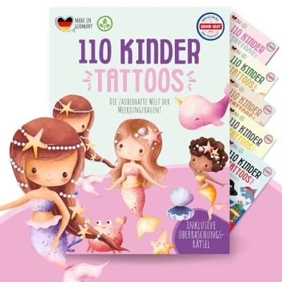 Abbildung von MeinBaby123 110 hautfreundliche Kinder Tattoos mit Meerjungfrauen, Meerjungfrau Tattoo Kinder, Kindertattoos zum Aufkleben, vegan &amp; made in Germany (Meerjungfrau)