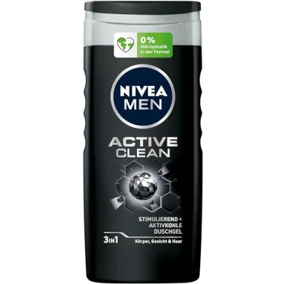 Abbildung von NIVEA MEN Active Clean Duschgel (250 ml), pH hautneutrale Pflegedusche mit maskulinem Duft, Männer Aktivkohle für Körper, Gesicht und Haar