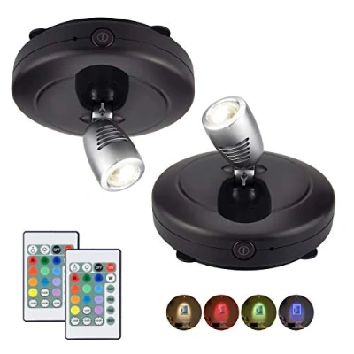 Abbildung von HONWELL LED Spot Wireless Deckenstrahler mit Fernbedienung, Wandleuchte Batteriebetrieben Dartscheibe Beleuchtung Timer Deckenspot Drehbar Licht Kopf für Spiegelanstrich Dartscheibe, Schwarz, 2 Stück