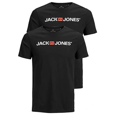 Abbildung von JACK &amp; JONES Herren JJECORP Logo Tee SS Crew Neck 2er PACK T Shirt, Black/2 W. Black/REG FIT, XL