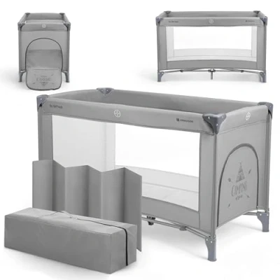 Abbildung von Kikka Boo SO Gifted Reisebett Baby, Bis 15 kg, Babybett 120x60 cm, 1 Ebene, Faltbar, Leicht, Transporttasche, Kompakt, Grau