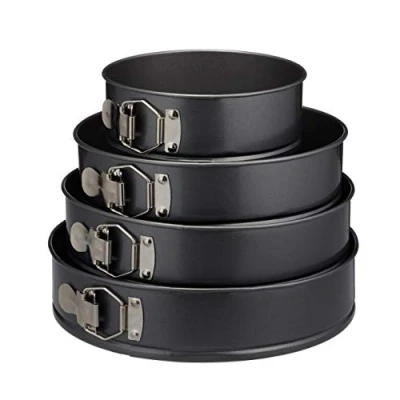 Abbildung von Relaxdays, grau metallic Springform Set, 4 teilig, rund, Ø 18/24/26/28 cm, Kuchenbackform, Antihaft, 250 hitzebeständig, Stahl, Standard