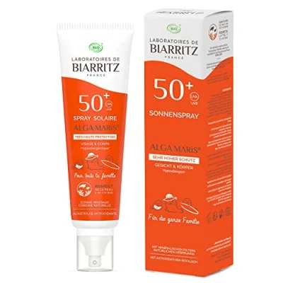 Abbildung von Laboratoires de Biarritz Sonnnenspray LSF50+ ALGA MARIS® Bio zertifiziert Gesicht und Körper Für Babys, Kinder Erwachsene Familienformat 150ml Made in France