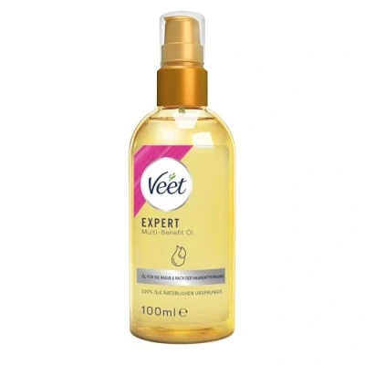 Abbildung von Veet Expert Multi Benefit Öl 100% natürlichen Ursprungs mit Vitaminen &amp; Omega 3 Körperöl für die Rasur nach der Haarentfernung Feuchtigkeitsspendendes Rasieröl Körper Gesicht, 100 ml