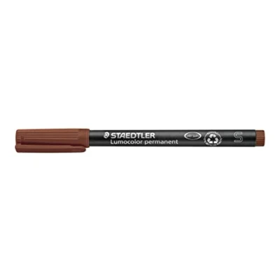 Abbildung von STAEDTLER permanent Marker Lumocolor, braun, Superfein, ca. 0,4 mm, wisch und wasserfest, Made in Germany, lange Lebensdauer, 10 braune Universalstifte im Kartonetui, 313 7