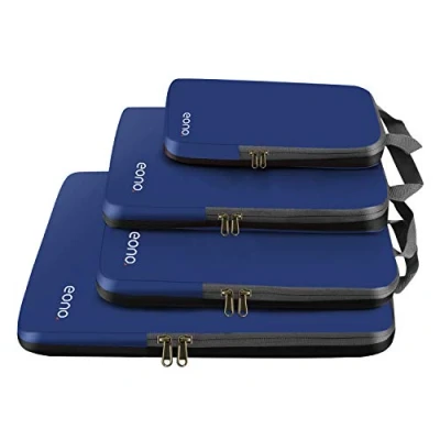 Abbildung von Eono Komprimierbaren Packwürfeln zur Organisation Ihres Reisegepäcks, Compression Packing Cube, Packtaschen Set und Gepäck Organizer für Rucksack Koffer Navy, 4 teilig