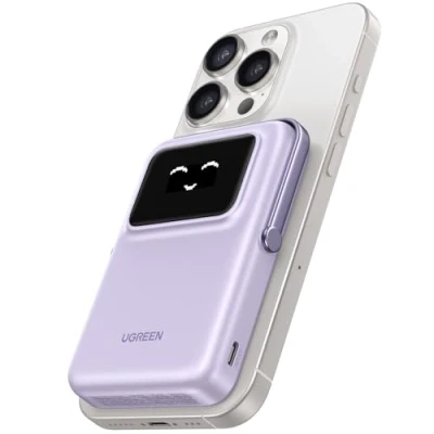 Abbildung von UGREEN UNO Wireless Powerbank 10000mAh Magnetische Power Bank mit USB C Schnellladefunktion 20W und Ständer kabellos MagSafe kompatibel iPhone 16 Pro Max/16 Pro/16/15 Max/Pro/15/14(Lila)