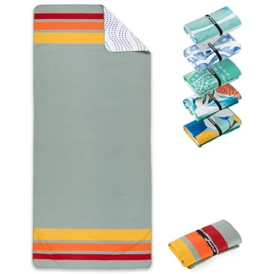 Abbildung von Fit Flip Strandtuch XXL Mikrofaser Badetuch Strandtücher leicht und schnelltrocknend 100% recyceltes Handtuch Strandhandtuch zum Baden (Retro Stripes 200x90cm)