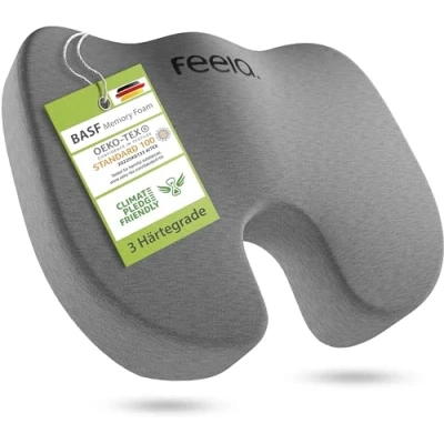 Abbildung von feela.® Orthopädisches Autositzkissen [3 Härtegrade] Keilkissen Auto für besseren Sitzkomfort Entlastet das Steißbein Sitzkissen Auto, Sitzkeilkissen, Fahrersitz Kissen (Weich)