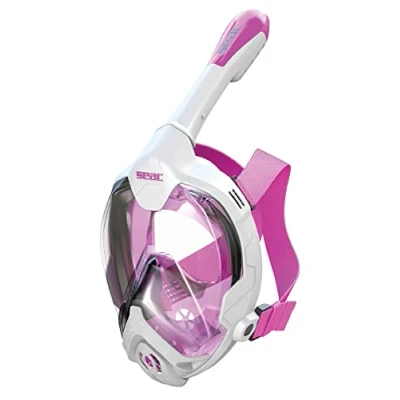 Abbildung von Seac Magica, Schnorchelmaske Vollgesichtsmaske Anti Beschlag System mit einem weichen Maskenkörper, Dry Top Schnorchel Auslassventil, weiß/rosa, XS/S