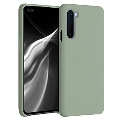 Abbildung von kwmobile Hülle kompatibel mit OnePlus Nord Silikon Handy Case Handyhülle weiche Oberfläche kabelloses Laden Graugrün
