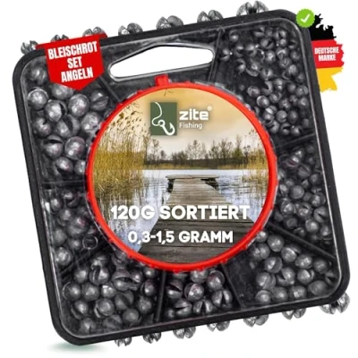 Abbildung von Zite Fishing Bleischrot Sortiment 120g Schrotblei zum Angeln in Spender Dose Angel Blei Set Klemmen für Posen Montagen und mehr