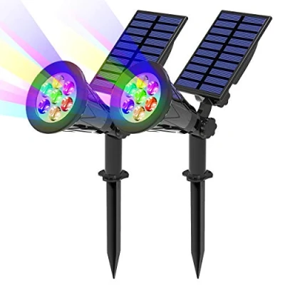 Abbildung von Solarleuchte Garten, T SUN 2 Stück 7LED Solarstrahler Solar Gartenleuchte Außen mit in 1 Wasserdicht Drahtlos, 7 Farbwechsel, Einstellmodi, Auto on/off(Drücken Sie zum Einschalten 3 Sekunden lang)