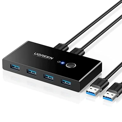 Abbildung von UGREEN USB Switch 2PC 3.0 Switcher 2 In 4 Out mit A auf Kabeln für Tastatur, Maus, Drucker, Scanner, Sticks usw.