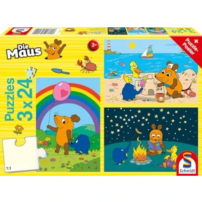 Abbildung von Schmidt Spiele 56212 Die Maus, Gute Freunde, 3x24 Teile Kinderpuzzle, Blau