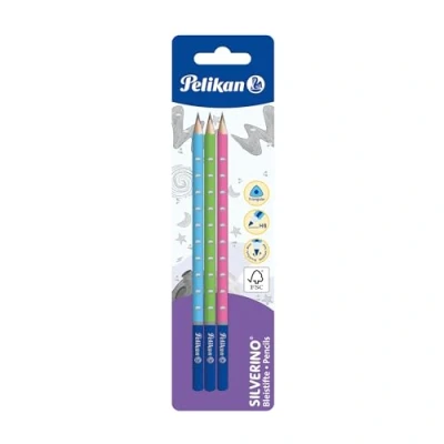 Abbildung von Pelikan Bleistifte 811149 Silverino HB dreikant, 3/B, 3 Stück Blister farbig sortiert FSC