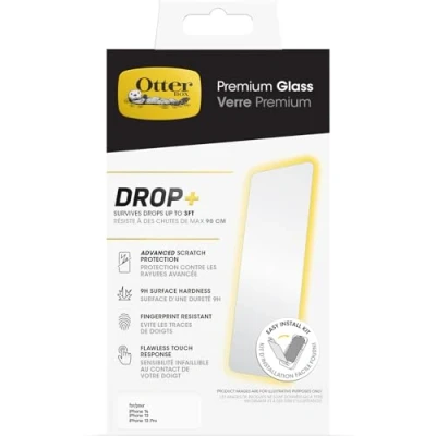 Abbildung von OtterBox Premium Glass Screen Protector for iPhone 14/iPhone 13/iPhone 13 Pro, Tempered Glass, Advanced Scratch Protection, Survives Drops up to 3ft, Antimicrobial Protection