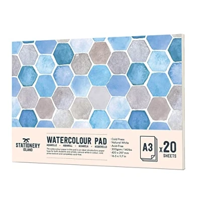 Abbildung von Stationery Island Aquarellpapier A3 300g, Aquarellblock A3, Aquarell Papier für Wasserfarben, 20 Blatt Skizzenbuch, Watercolor Paper Studenten,Anfänger, Skizzenbuch
