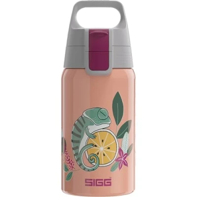 Abbildung von SIGG Edelstahl Trinkflasche Kinder Shield One Flora Für Kohlensäurehaltige Getränke Geeignet Auslaufsicher Federleicht BPA frei Sport &amp; Schule Rosa Mit Chamäleon 0,5L