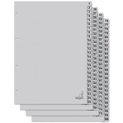 Abbildung von Kangaro Karton Register DIN A4 Zahlen 1 100. 180 g/m² recycelter Grau FSC 100 teilig