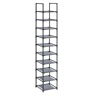 Abbildung von SONGMICS Schuhregal,10 Ebenen, Schuhablage, Schuhaufbewahrung, schmal, 33 x 173 cm, Metallgestell, Ablagen aus Vliesstoff, für Flur, Schlafzimmer, grau LSR110G01