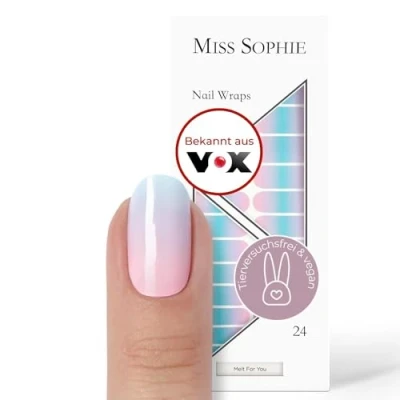 Abbildung von Miss Sophie Nagelfolie Melt For You Farbverlauf, Blau, Rosa, Nail Wraps 24 ultra dünne selbstklebende langanhaltende Nagelfolien