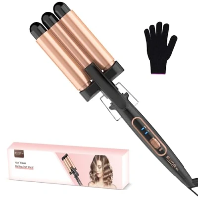 Abbildung von Welleneisen Lockenstab 3 Fässer BESTOPE MIX für Haare 22mm Keramik Mermaid Hair Waver PTC Schnellheizung 150C/210C Welleisen Beach Waves Kurze und Lange