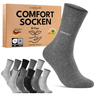 Abbildung von Comfort Socken ohne Gummibund &amp; Naht für Damen Herren (10 Paar) Gesundheitssocken Gummi mit Komfortbund 70209T (Schwarz Grau 39 42)