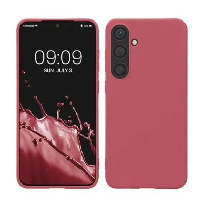 Abbildung von kwmobile Hülle kompatibel mit Samsung Galaxy S24 Plus TPU Silikon Handyhülle weich schlank Case stoßabsorbierend flexibel kabelloses Laden Dark Rose