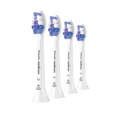 Abbildung von Philips Sonicare Bürstenköpfe, S2 Sensitive Bürstenkopf mit ultraweichen Borsten für empfindliche Zähne und Zahnfleisch, Weiß, 4 Stück (Modell HX6054/10)